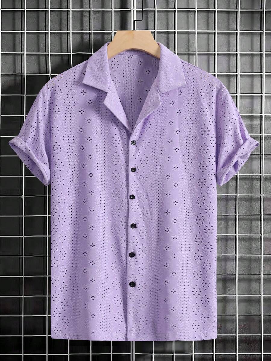 Manfinity Homme Men Hollow Out Button Front Shirt - Purple - View 1