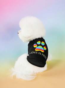 1 áo thun họa tiết sọc cầu vồng và chữ cái cho thú cưng, quần áo thú cưng polyester màu đen - màu đen - Xem 2