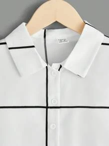SHEIN Blusa Para Niña Con Botones Y Estampado De Cuadros - Blanco - Ver 3