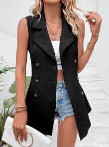SHEIN Clasi Double Breasted Vest Blazer - Black - View 1