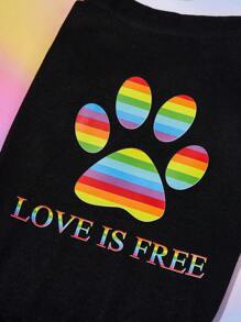 1 áo thun họa tiết sọc cầu vồng và chữ cái cho thú cưng, quần áo thú cưng polyester màu đen - màu đen - Xem 7