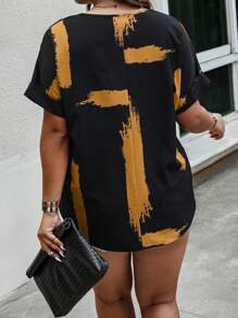 Breezaya 大碼筆刷圖案蝙蝠袖襯衫 - 彩色 - 查看 3