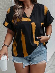 Breezaya 大碼筆刷圖案蝙蝠袖襯衫 - 彩色 - 查看 1