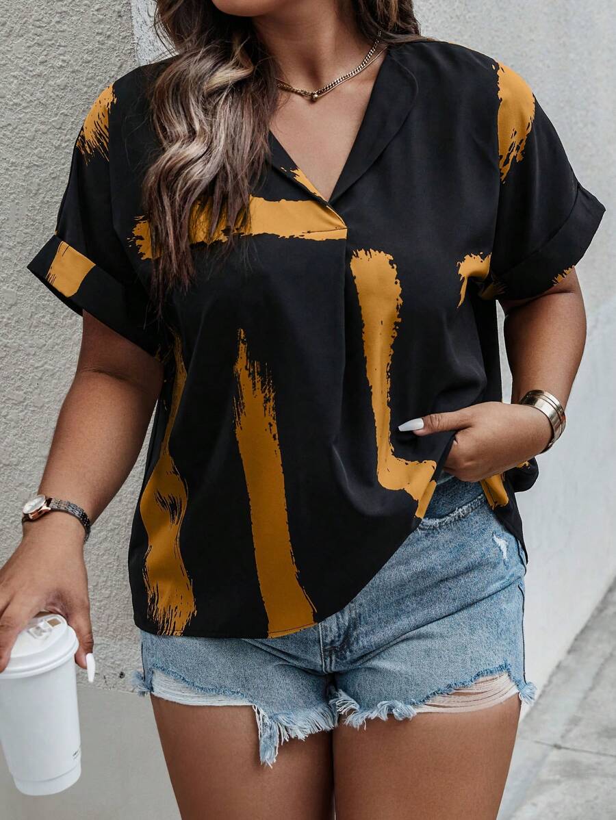 Breezaya 大碼筆刷圖案蝙蝠袖襯衫 - 彩色 - 查看 1