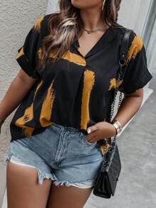 Breezaya 大碼筆刷圖案蝙蝠袖襯衫 - 彩色 - 查看 4