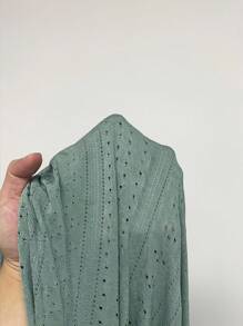 SHEIN LUNE Áo thun Plus size Chuỗi Cắt ra Nhẫn Dây kéo Tranh thêu màu trơn Giải trí - màu xanh lá - Xem 7