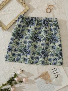 SHEIN Unity Plus Floral Print Split Hem Skirt - Multicolor - View 2