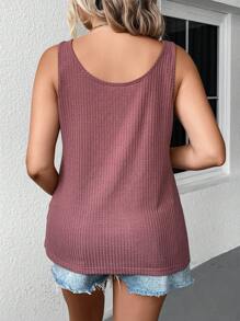 SHEIN LUNE Top tank tejido waffle con botón falso - Rosa vieja - Ver 3