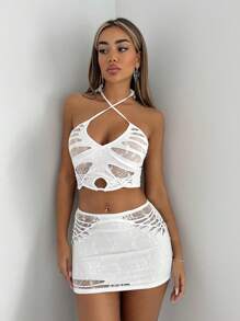 SHEIN ICON Top halter sin espalda entrecruzado y falda ajustada