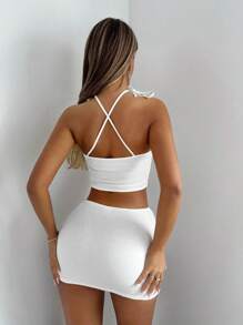SHEIN ICON Top halter sin espalda entrecruzado y falda ajustada