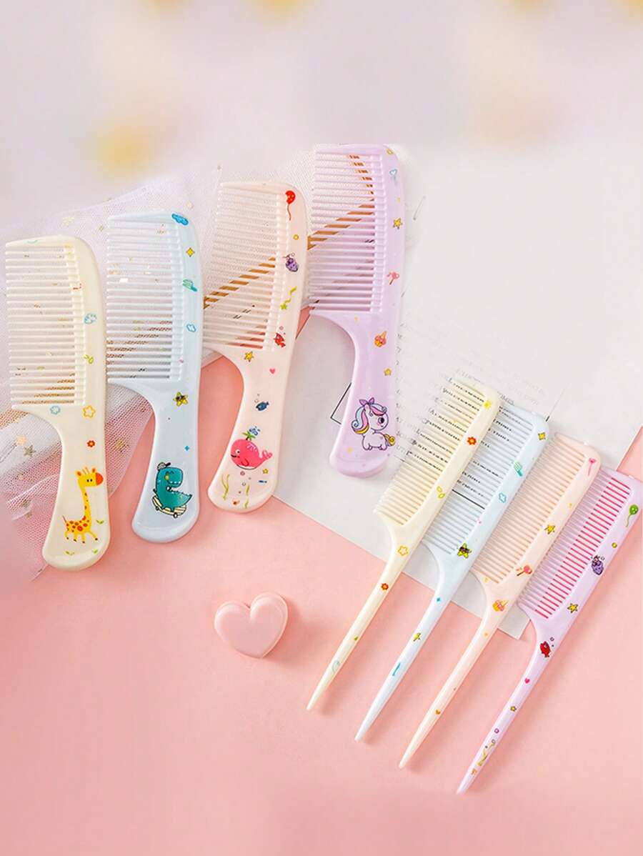 Bộ 2 lược chải tóc họa tiết cây và kỳ lân hoạt hình cho trẻ em, Lược chải tóc, Đồ dùng thiết yếu cho ngày lễ, du lịch, Phụ kiện tóc cho nữ - Màu tím - Xem 1