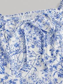 SHEIN MOD 印花泡泡袖短款襯衫 - 藍白色 - 查看 4