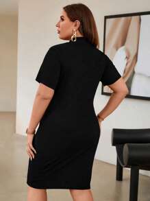 SHEIN Unity Đầm Plus Size Dây kéo màu trơn Giải trí - màu đen - Xem 2