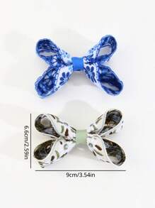 2入組女孩花卉刺繡蝴蝶結裝飾鴨嘴夾適用於頭髮裝飾用品 - 彩色 - 查看 5