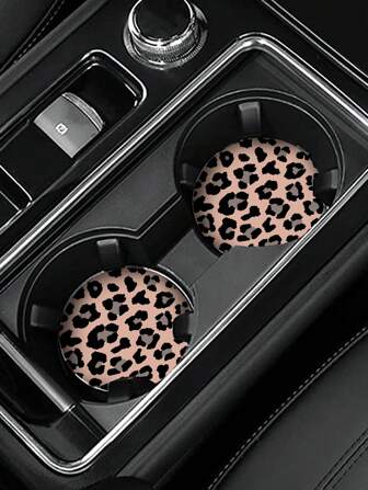 2pcs Leopard Pattern Silicone Anti-slip Car Coaster