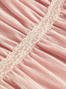 ROMWE Kawaii Contrast Mesh Ruffle Hem Babydoll Cami Top, School - Pink - View 3