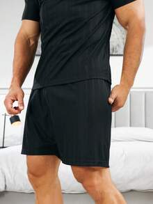 Men Slogan Graphic PJ Set - Black - View 6