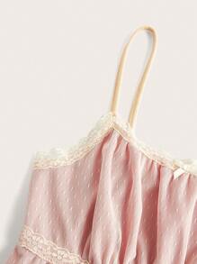 ROMWE Kawaii Contrast Mesh Ruffle Hem Babydoll Cami Top, School - Pink - View 4
