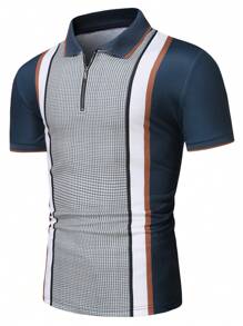 Manfinity Homme Áo thun có cổ Nam Dây kéo Khối Màu răng cưa Giải trí - Nhiều màu - Xem 3