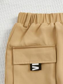 SHEIN 女孩小熊印花T恤和翻蓋口袋不對稱下擺裙裤 - 彩色 - 查看 4