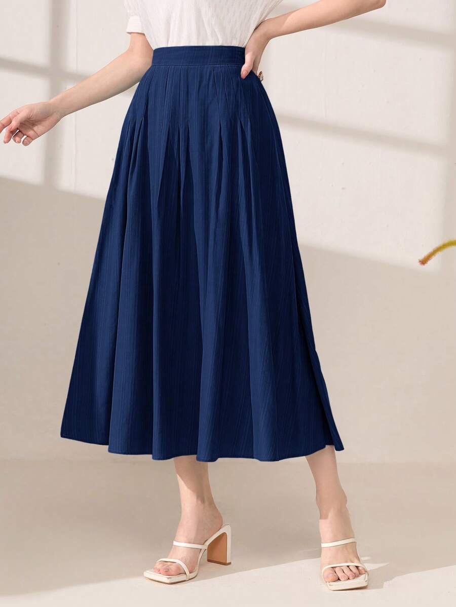 Mulvari Váy nữ Dây kéo Uốn nếp màu trơn Giải trí - Màu xanh hải quân - Xem 1