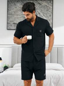 Bộ đồ giản dị  Nam Nút phía trước Lá thư - màu đen - Xem 2