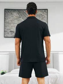 Bộ đồ giản dị  Nam Nút phía trước Lá thư - màu đen - Xem 3