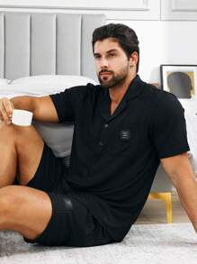 Bộ đồ giản dị  Nam Nút phía trước Lá thư - màu đen - Xem 1