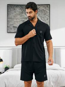 Bộ đồ giản dị  Nam Nút phía trước Lá thư - màu đen - Xem 5