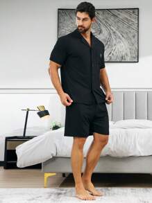 Bộ đồ giản dị  Nam Nút phía trước Lá thư - màu đen - Xem 6