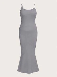 SHEIN EZwear 大碼休閒純色連衣裙 - 灰色 - 查看 1
