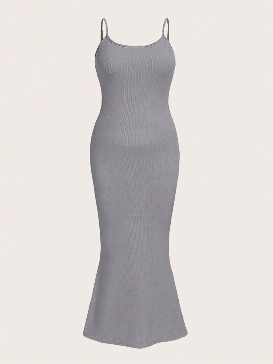 SHEIN EZwear 大碼休閒純色連衣裙 - 灰色 - 查看 1