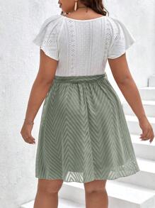 SHEIN CURVE+ 大尺碼女士時尚露肩短袖連衣裙,配腰帶中空設計 - 薄荷綠 - 查看 2