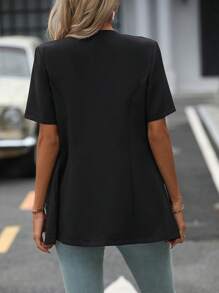 SHEIN Clasi Áo khoác  âu phục nữ Nút phía trước màu trơn Thanh lịch - màu đen - Xem 2