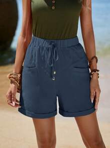 EMERY ROSE Quần đùi nữ Dây kéo Túi màu trơn Giải trí - Màu xanh hải quân - Xem 4