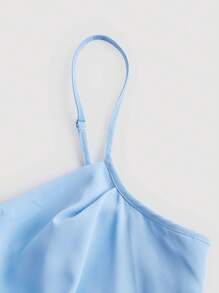 SHEIN MOD Solid Draped Collar Cami Dress - Baby Blue - View 4