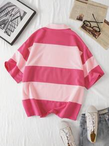 INAWLY 字母图案拼色半拉链 T 恤 图案 T 恤 女式上衣 - 彩色 - 查看 2