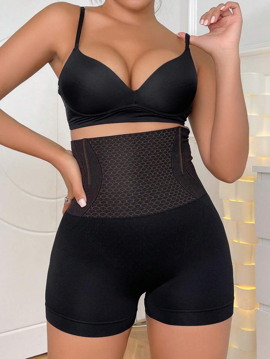 High Waisted Shapewear Shorts - Black - View 1