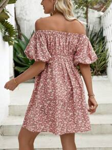 SHEIN 孕婦碎花一字肩泡泡袖洋裝