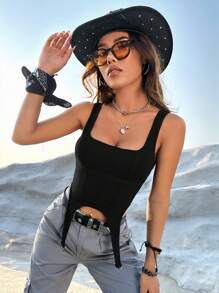 SHEIN EZwear Solid Asymmetrical Hem Tank Top - Black - View 4