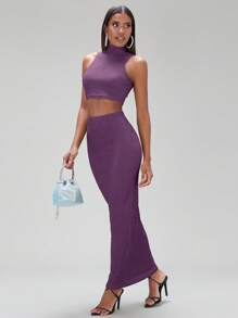 SHEIN BAE 高領背心上衣和鉛筆裙 - 淡紫色 - 查看 1
