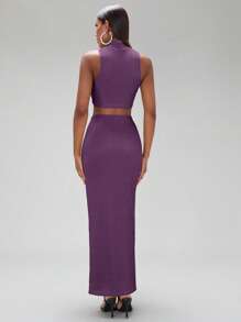 SHEIN BAE 高領背心上衣和鉛筆裙 - 淡紫色 - 查看 2