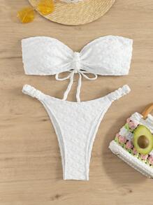 抽繩抹胸比基尼泳裝 - 白色 - 查看 1