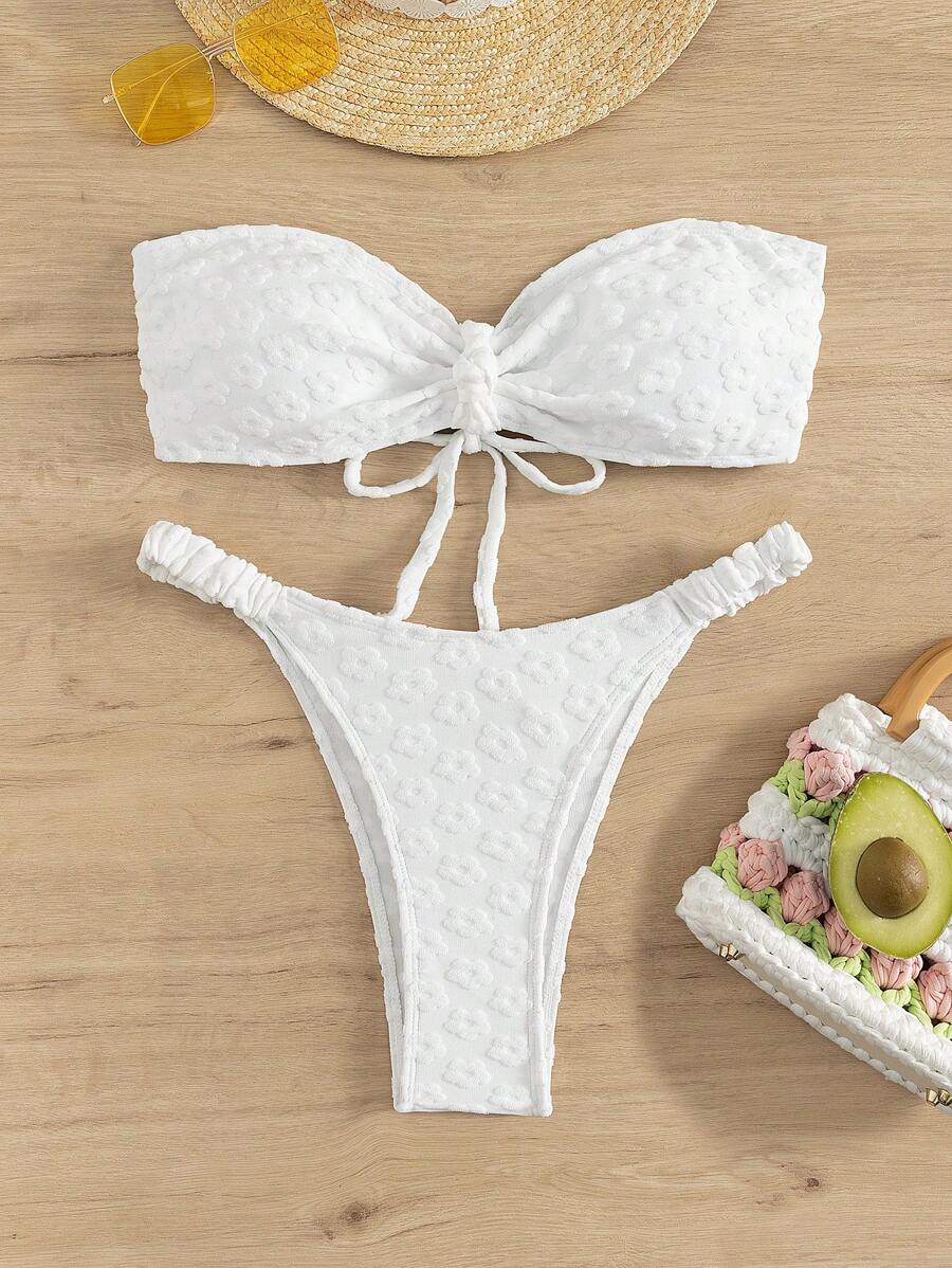 抽繩抹胸比基尼泳裝 - 白色 - 查看 1