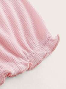 ROMWE Kawaii Áo Babydoll viền thắt nút phía trước, đi học - Hồng - Xem 3