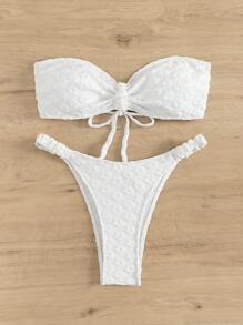 抽繩抹胸比基尼泳裝 - 白色 - 查看 4