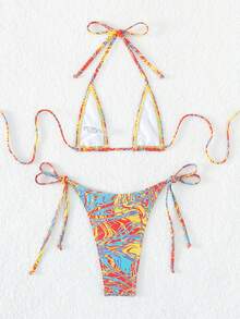 大理石圖案掛脖三角杯比基尼泳裝 - 彩色 - 查看 5