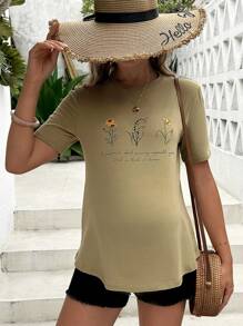 SHEIN Maternity Floral & Slogan Graphic Tee - Lime Green - View 4