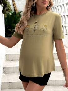 SHEIN Maternity Floral & Slogan Graphic Tee - Lime Green - View 5