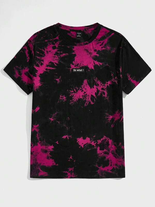 Manfinity VCAY Men Cotton Tie Dye Slogan Patched Tee, Summer